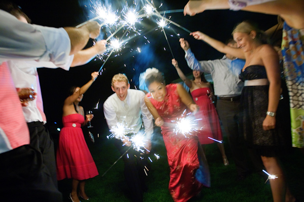 reception exit with sparklers - real wedding photo by Seattle photographers GH Kim Photography